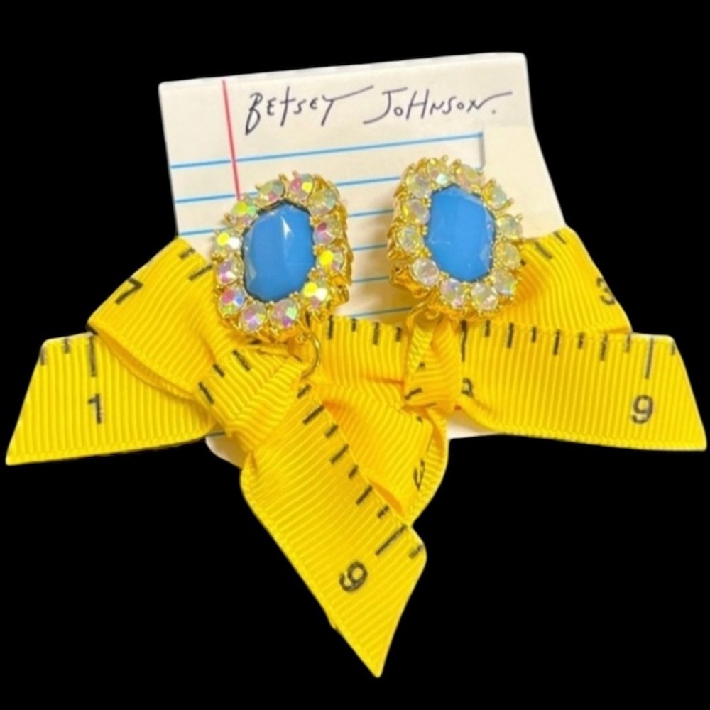 BETSEY JOHNSON Back to School Ribbon Ruler and Crystal Gemstone Earrings NEW NWT